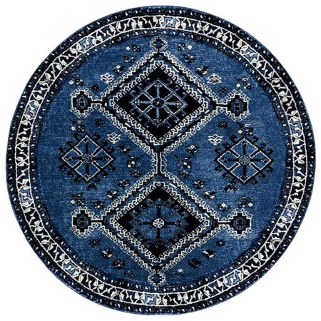 Flowers First 6 ft.-7 in. x 6 ft.-7 in. Vintage Hamadan Global Round Power Loomed Rug; Blue & Black FL1890534